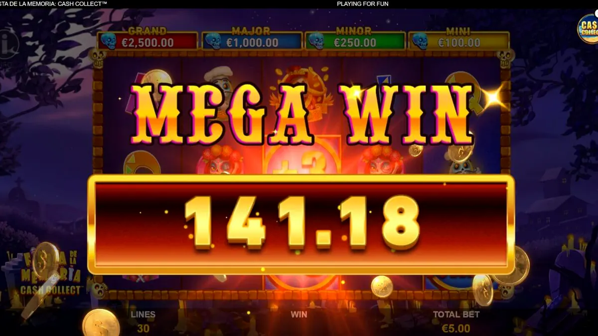 Interface vibrante do slot Fiesta de la Memoria Cash Collect com elementos temáticos mexicanos